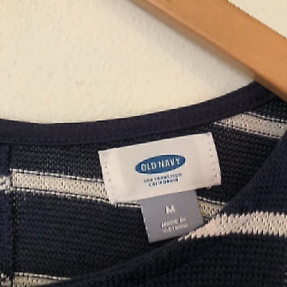 OLD NAVY Navy Blue White Striped Sleeveless Knit Cutout Back Tank Top Medium M - Picture 4 of 11